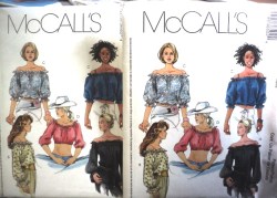 3650 McCalls PEASANT OFF SHOULDER/ STRAPS/ CROP OR NOT TOPS PATTERN XS-XL 2 Sizes Choice Uncut